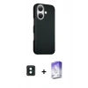 MARSİLYAN™- iPhone 16 Kılıf Kozmos Klasik Prime - Siyah Bilvis 5in1 3D Magic Cam Ekran Koruyucu + PVD Metal Kamera Lens - YL