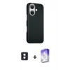 MARSİLYAN™- iPhone 16 Kılıf Kozmos Klasik Prime - Siyah Bilvis 5in1 3D Magic Cam Ekran Koruyucu + PVD Metal Kamera Lens - MI