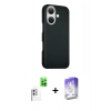 MARSİLYAN™- iPhone 16 Kılıf Kozmos Klasik Prime - Siyah Bilvis 5in1 3D Magic Cam Ekran Koruyucu + Raze Metal Kamera Lens - BZ