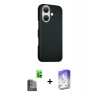 MARSİLYAN™- iPhone 16 Kılıf Kozmos Klasik Prime - Siyah Bilvis 5in1 3D Magic Cam Ekran Koruyucu + Raze Metal Kamera Lens - SH