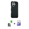 MARSİLYAN™- iPhone 16 Kılıf Kozmos Klasik Prime - Siyah Bilvis 5in1 5D Magic Hayalet Cam Ekran Koruyucu + Raze Metal Kamera Lens - SH