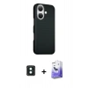 MARSİLYAN™- iPhone 16 Kılıf Kozmos Klasik Prime - Siyah Bilvis 5in1 5D Magic Hayalet Cam Ekran Koruyucu + PVD Metal Kamera Lens - YL