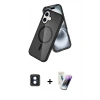 MARSİLYAN™- iPhone 16 Kılıf Nova Asil Prime - Şeffaf Pasifik Cam Ekran Koruyucu + Mavi PVD Metal Kamera Lens