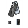 MARSİLYAN™- iPhone 16 Kılıf Nova Asil Prime - Siyah 3D Antistatik Hayalet Cam Ekran Koruyucu + PVD Metal Kamera Lens - PE