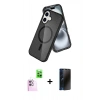MARSİLYAN™- iPhone 16 Kılıf Nova Asil Prime - Siyah 3D Antistatik Hayalet Cam Ekran Koruyucu + Raze Metal Kamera Lens - PE
