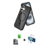 MARSİLYAN™- iPhone 16 Kılıf Nova Asil Prime - Siyah 3D Antistatik Seramik Nano Ekran Koruyucu + Raze Metal Kamera Lens - SH