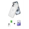 MARSİLYAN™- iPhone 16 Kılıf Nova Asil Prime - Siyah Bilvis 5in1 5D Magic Hayalet Cam Ekran Koruyucu + Beyaz Raze Metal Kamera Lens