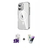 MARSİLYAN™- iPhone 16 Kılıf Nova Doku - Şeffaf Pasifik Cam Ekran Koruyucu + Pembe Bilvis Titan Kamera Lens
