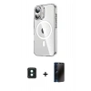 MARSİLYAN™- iPhone 16 Kılıf Nova Doku - Siyah 3D Antistatik Hayalet Cam Ekran Koruyucu + PVD Metal Kamera Lens - YL