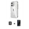 MARSİLYAN™- iPhone 16 Kılıf Nova Doku - Siyah 3D Antistatik Hayalet Cam Ekran Koruyucu + PVD Metal Kamera Lens - PE