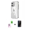 MARSİLYAN™- iPhone 16 Kılıf Nova Doku - Siyah 3D Antistatik Hayalet Cam Ekran Koruyucu + Raze Metal Kamera Lens - PE