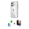 MARSİLYAN™- iPhone 16 Kılıf Nova Doku - Siyah 3D Antistatik Mat Seramik Nano Ekran Koruyucu + Lacivert Raze Metal Kamera Lens