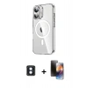 MARSİLYAN™- iPhone 16 Kılıf Nova Doku - Siyah 3D Antistatik Mat Seramik Nano Ekran Koruyucu + Mavi PVD Metal Kamera Lens