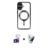 MARSİLYAN™- iPhone 16 Kılıf Nova Işık Özel Seri - Şeffaf Pasifik Cam Ekran Koruyucu + Bilvis Titan Kamera Lens - PE