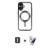 MARSİLYAN™- iPhone 16 Kılıf Nova Işık Özel Seri - Şeffaf Pasifik Cam Ekran Koruyucu + Mavi PVD Metal Kamera Lens