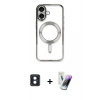 MARSİLYAN™- iPhone 16 Kılıf Nova Işık Özel Seri - Şeffaf Pasifik Cam Ekran Koruyucu + Mavi PVD Metal Kamera Lens
