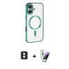 MARSİLYAN™- iPhone 16 Kılıf Nova Işık Özel Seri - Şeffaf Pasifik Cam Ekran Koruyucu + Mavi PVD Metal Kamera Lens