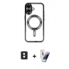 MARSİLYAN™- iPhone 16 Kılıf Nova Işık Özel Seri - Şeffaf Pasifik Cam Ekran Koruyucu + PVD Metal Kamera Lens - PE
