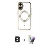MARSİLYAN™- iPhone 16 Kılıf Nova Işık Özel Seri - Şeffaf Pasifik Cam Ekran Koruyucu + PVD Metal Kamera Lens - PE