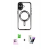 MARSİLYAN™- iPhone 16 Kılıf Nova Işık Özel Seri - Şeffaf Pasifik Cam Ekran Koruyucu + Raze Metal Kamera Lens - PE