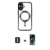 MARSİLYAN™- iPhone 16 Kılıf Nova Işık Özel Seri - Siyah 360 Mat Full Body Arka Koruyucu + Yeşil PVD Metal Kamera Lens