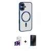 MARSİLYAN™- iPhone 16 Kılıf Nova Işık Özel Seri - Siyah 3D Antistatik Hayalet Cam Ekran Koruyucu + Bilvis Titan Kamera Lens - YL