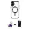 MARSİLYAN™- iPhone 16 Kılıf Nova Işık Özel Seri - Siyah 3D Antistatik Hayalet Cam Ekran Koruyucu + Bilvis Titan Kamera Lens - PE