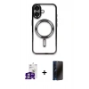 MARSİLYAN™- iPhone 16 Kılıf Nova Işık Özel Seri - Siyah 3D Antistatik Hayalet Cam Ekran Koruyucu + Bilvis Titan Kamera Lens - GS
