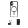 MARSİLYAN™- iPhone 16 Kılıf Nova Işık Özel Seri - Siyah 3D Antistatik Hayalet Cam Ekran Koruyucu + Bilvis Titan Kamera Lens - YL
