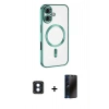 MARSİLYAN™- iPhone 16 Kılıf Nova Işık Özel Seri - Siyah 3D Antistatik Hayalet Cam Ekran Koruyucu + PVD Metal Kamera Lens - MI