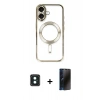 MARSİLYAN™- iPhone 16 Kılıf Nova Işık Özel Seri - Siyah 3D Antistatik Hayalet Cam Ekran Koruyucu + PVD Metal Kamera Lens - YL