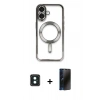 MARSİLYAN™- iPhone 16 Kılıf Nova Işık Özel Seri - Siyah 3D Antistatik Hayalet Cam Ekran Koruyucu + PVD Metal Kamera Lens - YL