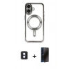 MARSİLYAN™- iPhone 16 Kılıf Nova Işık Özel Seri - Siyah 3D Antistatik Hayalet Cam Ekran Koruyucu + PVD Metal Kamera Lens - MI