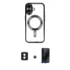 MARSİLYAN™- iPhone 16 Kılıf Nova Işık Özel Seri - Siyah 3D Antistatik Hayalet Cam Ekran Koruyucu + PVD Metal Kamera Lens - MI