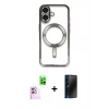 MARSİLYAN™- iPhone 16 Kılıf Nova Işık Özel Seri - Siyah 3D Antistatik Hayalet Cam Ekran Koruyucu + Raze Metal Kamera Lens - PE