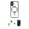 MARSİLYAN™- iPhone 16 Kılıf Nova Işık Özel Seri - Siyah 3D Antistatik Hayalet Cam Ekran Koruyucu + Raze Metal Kamera Lens - BZ