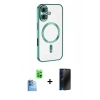 MARSİLYAN™- iPhone 16 Kılıf Nova Işık Özel Seri - Siyah 3D Antistatik Hayalet Cam Ekran Koruyucu + Raze Metal Kamera Lens - LT