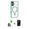 MARSİLYAN™- iPhone 16 Kılıf Nova Işık Özel Seri - Siyah 3D Antistatik Hayalet Cam Ekran Koruyucu + Raze Metal Kamera Lens - SH