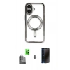MARSİLYAN™- iPhone 16 Kılıf Nova Işık Özel Seri - Siyah 3D Antistatik Hayalet Cam Ekran Koruyucu + Raze Metal Kamera Lens - SH