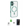MARSİLYAN™- iPhone 16 Kılıf Nova Işık Özel Seri - Siyah 3D Antistatik Hayalet Cam Ekran Koruyucu + Raze Metal Kamera Lens - BZ