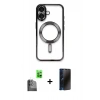 MARSİLYAN™- iPhone 16 Kılıf Nova Işık Özel Seri - Siyah 3D Antistatik Hayalet Cam Ekran Koruyucu + Raze Metal Kamera Lens - SH
