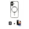 MARSİLYAN™- iPhone 16 Kılıf Nova Işık Özel Seri - Siyah 3D Antistatik Mat Seramik Nano Ekran Koruyucu + Mavi PVD Metal Kamera Lens