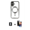 MARSİLYAN™- iPhone 16 Kılıf Nova Işık Özel Seri - Siyah 3D Antistatik Mat Seramik Nano Ekran Koruyucu + Mavi PVD Metal Kamera Lens