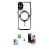 MARSİLYAN™- iPhone 16 Kılıf Nova Işık Özel Seri - Siyah 3D Antistatik Mat Seramik Nano Ekran Koruyucu + Raze Metal Kamera Lens - LT