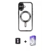 MARSİLYAN™- iPhone 16 Kılıf Nova Işık Özel Seri - Siyah Bilvis 5in1 3D Magic Cam Ekran Koruyucu + PVD Metal Kamera Lens - PE