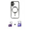 MARSİLYAN™- iPhone 16 Kılıf Nova Işık Özel Seri - Siyah Bilvis 5in1 5D Magic Hayalet Cam Ekran Koruyucu + Gümüş Bilvis Titan Kamera Lens