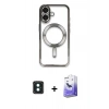 MARSİLYAN™- iPhone 16 Kılıf Nova Işık Özel Seri - Siyah Bilvis 5in1 5D Magic Hayalet Cam Ekran Koruyucu + PVD Metal Kamera Lens - YL