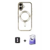 MARSİLYAN™- iPhone 16 Kılıf Nova Işık Özel Seri - Siyah Bilvis 5in1 5D Magic Hayalet Cam Ekran Koruyucu + PVD Metal Kamera Lens - PE