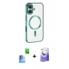 MARSİLYAN™- iPhone 16 Kılıf Nova Işık Özel Seri - Siyah Bilvis 5in1 5D Magic Hayalet Cam Ekran Koruyucu + Lacivert Raze Metal Kamera Lens
