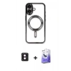 MARSİLYAN™- iPhone 16 Kılıf Nova Işık Özel Seri - Siyah Bilvis 5in1 5D Magic Hayalet Cam Ekran Koruyucu + PVD Metal Kamera Lens - PE